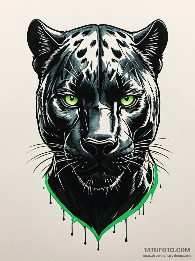 A fierce black panther head, stylized, with g… — эскиз тату (№1752629199_0, 16.07.2025 01:26) — Tatufoto.com