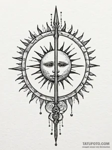 Orcish spear beneath eclipsed sun, ink illust... - эскиз тату (№1752629535_0, 16.07.2025 01:32) — Tatufoto.com