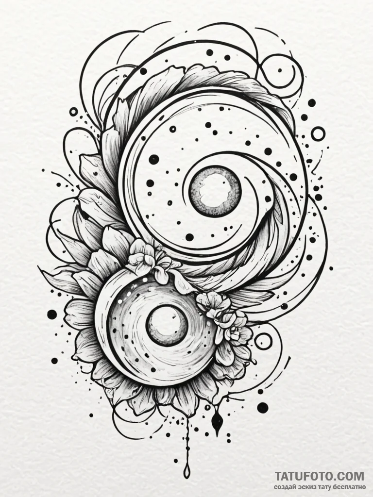 Opal dust swirling through cosmos, tattoo fla... - эскиз тату (№1752629869_0, 16.07.2025 01:37) — Tatufoto.com