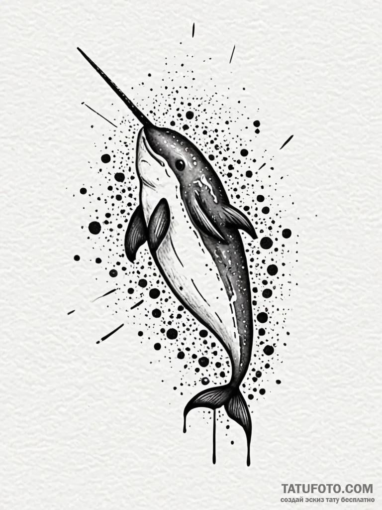 Narwhal, tattoo sketch design, watercolor tat… — эскиз тату (№1752630204_0, 16.07.2025 01:43) — Tatufoto.com