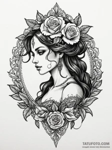Cameo silhouette of a goddess, carved from mo... - эскиз тату (№1752630622_0, 16.07.2025 01:50) — Tatufoto.com