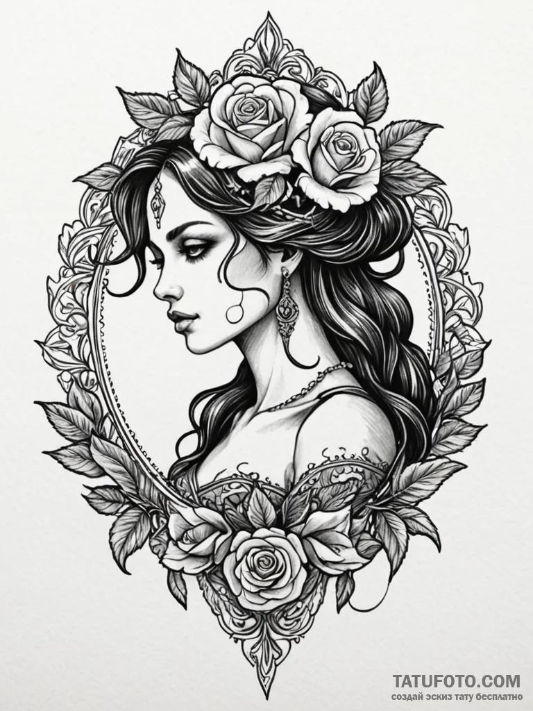 Cameo silhouette of a goddess, carved from mo... - эскиз тату (№1752630622_0, 16.07.2025 01:50) — Tatufoto.com