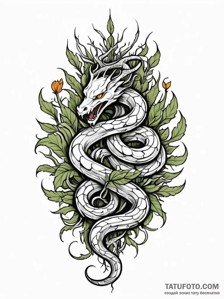 Fractured serpent crowned in roots, tattoo dr... - эскиз тату (№1752630706_0, 16.07.2025 01:51) — Tatufoto.com