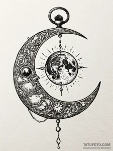 Pocket watch, its face a detailed map of the... - эскиз тату (№1752631121_0, 16.07.2025 01:58) — Tatufoto.com