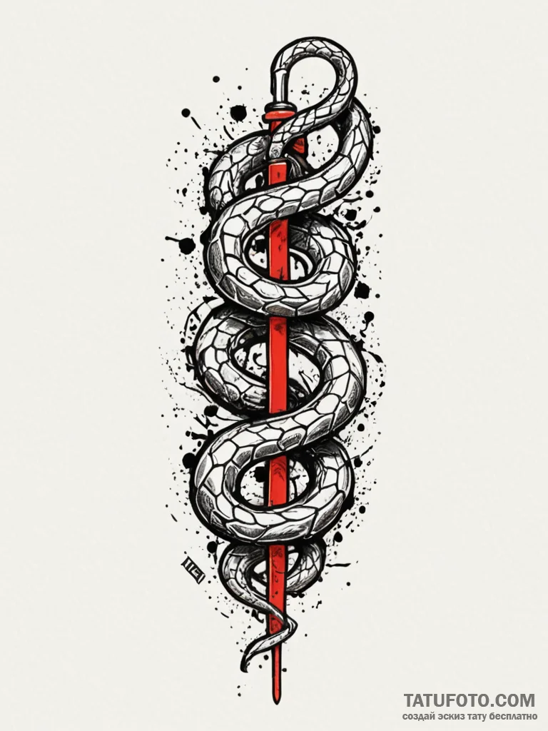 Serpent coils binding ancient blade, tattoo d… — эскиз тату (№1752631206_0, 16.07.2025 02:00) — Tatufoto.com