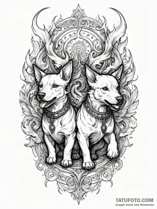 Cerberus with collars of flame, ink illustrat... - эскиз тату (№1752631290_0, 16.07.2025 02:01) — Tatufoto.com