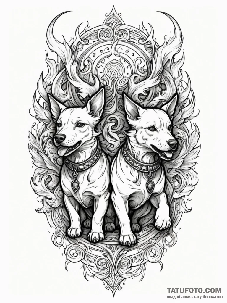 Cerberus with collars of flame, ink illustrat... - эскиз тату (№1752631290_0, 16.07.2025 02:01) — Tatufoto.com