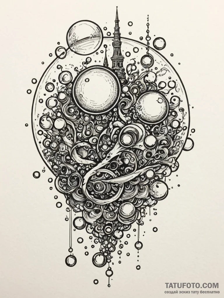 A whimsical bubble machine blowing bubbles, e... - эскиз тату (№1752631623_0, 16.07.2025 02:07) — Tatufoto.com