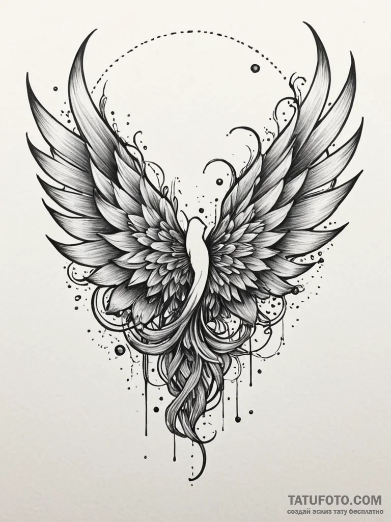 Unbound wings devouring celestial bloom, conc... - эскиз тату (№1752631874_0, 16.07.2025 02:11) — Tatufoto.com