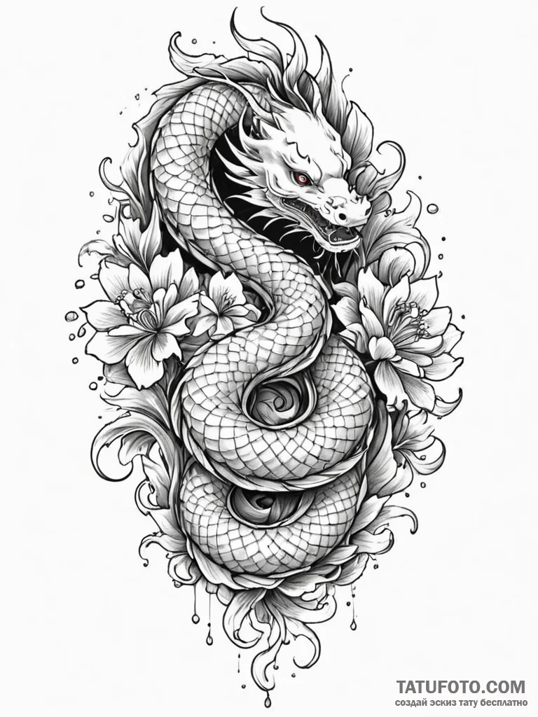 Fountain of youth guarded by a stone serpent,... - эскиз тату (№1752632125_0, 16.07.2025 02:15) — Tatufoto.com