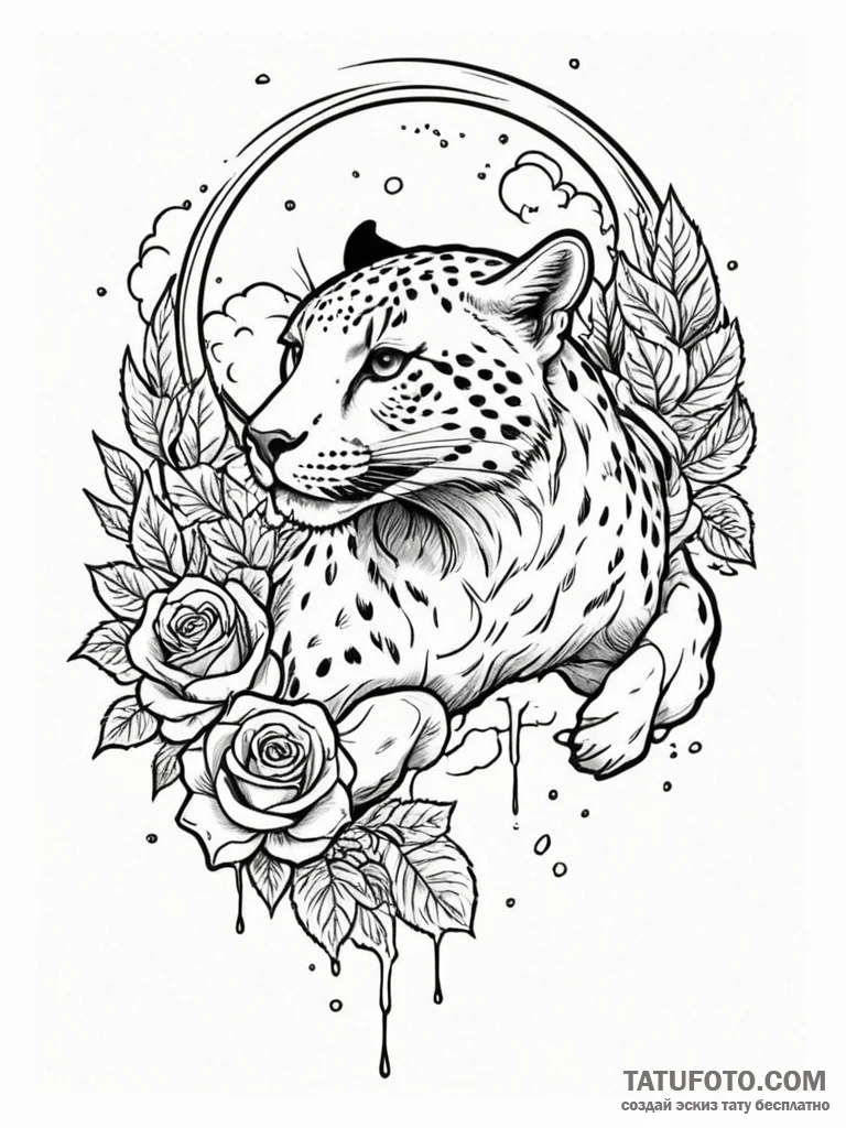 Angel cheetah sprinting through clouds, artis... - эскиз тату (№1752632459_0, 16.07.2025 02:20) — Tatufoto.com