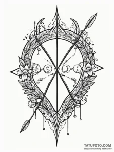 Bow and arrows, ink illustration for tattoo,... - эскиз тату (№1752632542_0, 16.07.2025 02:22) — Tatufoto.com
