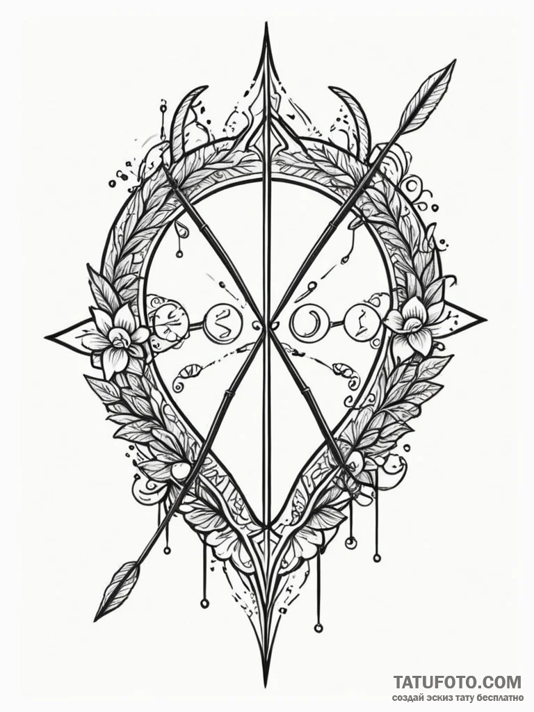 Bow and arrows, ink illustration for tattoo,... - эскиз тату (№1752632542_0, 16.07.2025 02:22) — Tatufoto.com