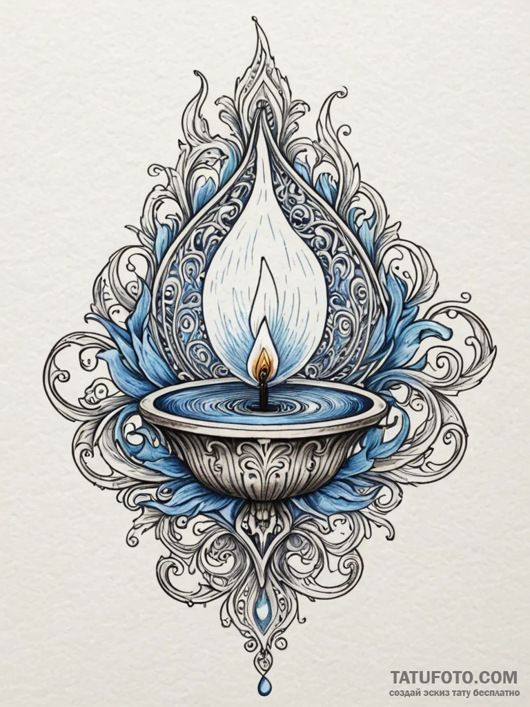Arcane candle burning blue flame, concept art... - эскиз тату (№1752633211_0, 16.07.2025 02:33) — Tatufoto.com