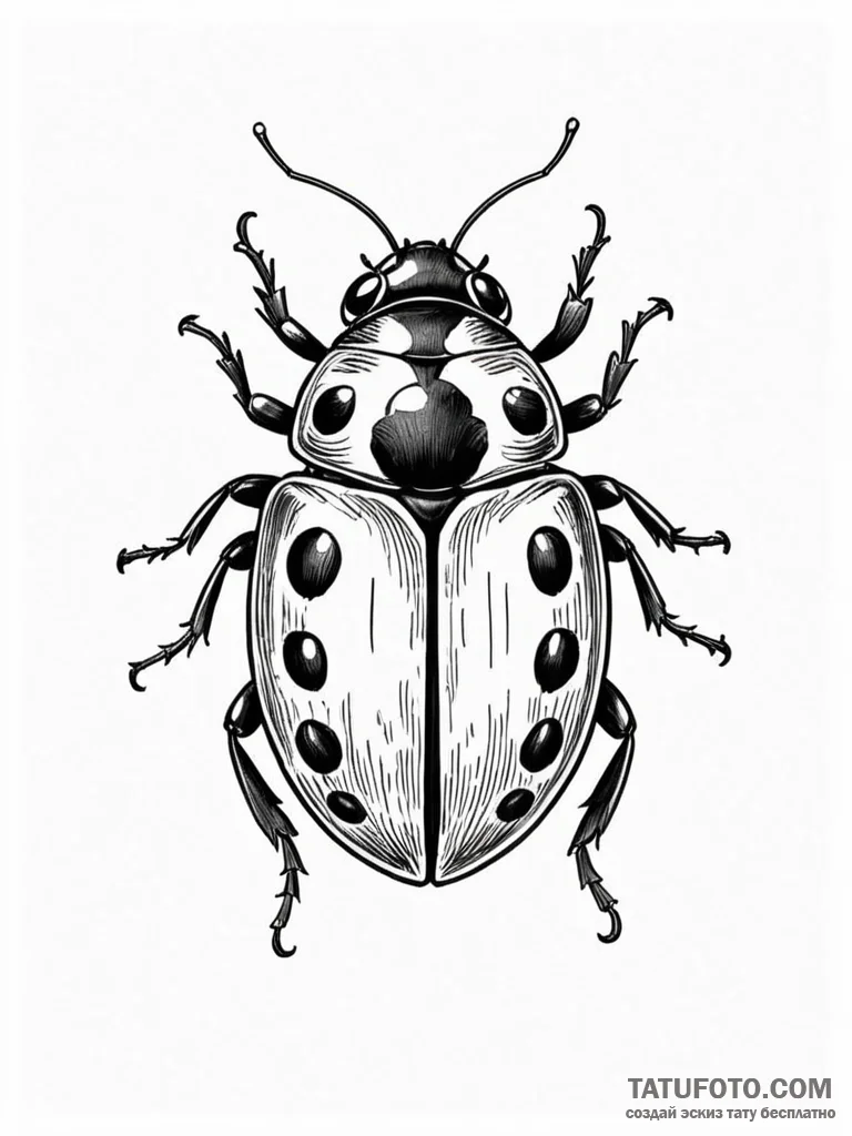 Ladybug, artistic tattoo sketch, black and gr... - эскиз тату (№1752633379_0, 16.07.2025 02:36) — Tatufoto.com