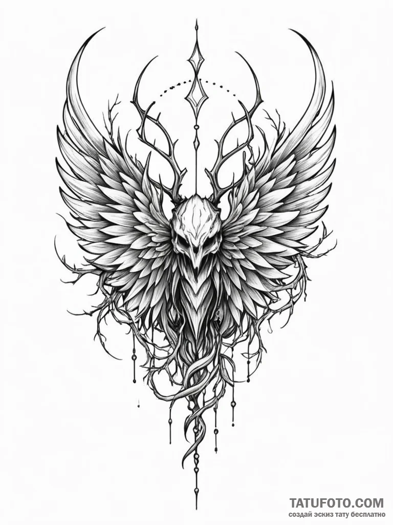 Frozen wings wrapped in thorns, tattoo sketch... - эскиз тату (№1752633546_0, 16.07.2025 02:39) — Tatufoto.com