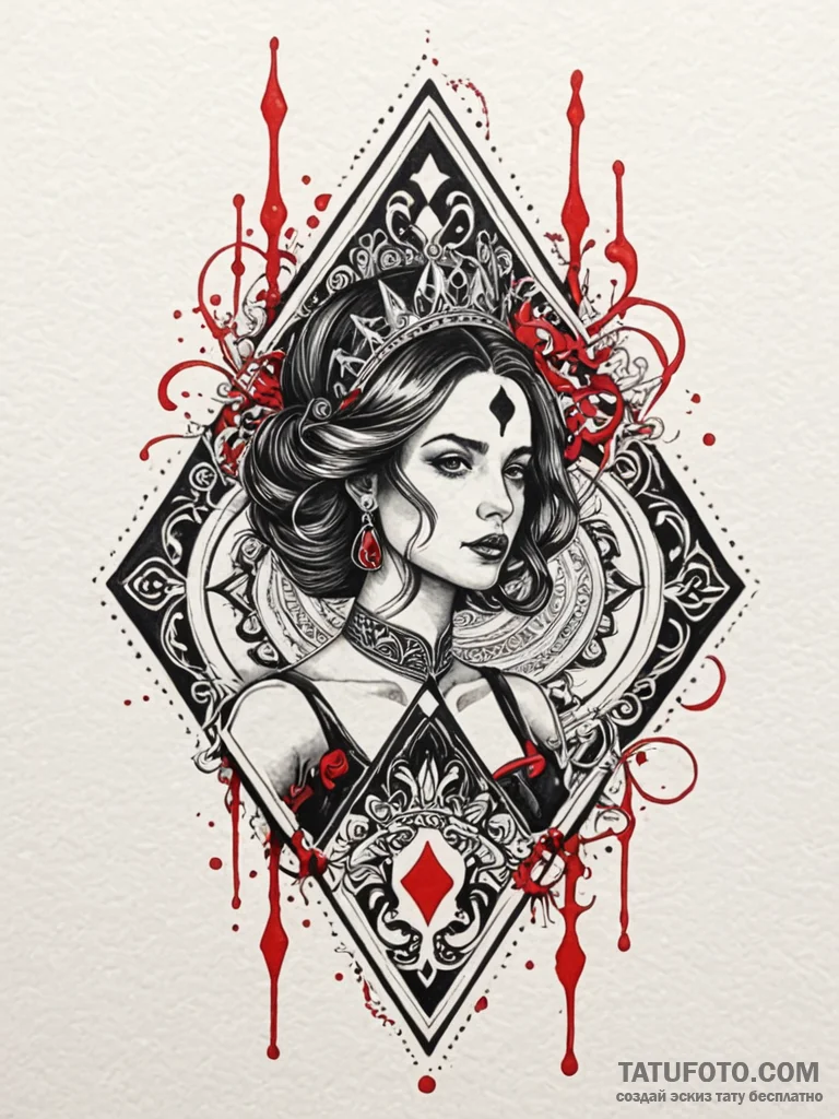 Queen of spades, tattoo line art, highly deta... - эскиз тату (№1752634130_0, 16.07.2025 02:48) — Tatufoto.com