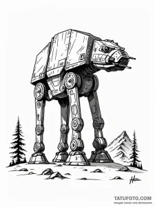 A graphic tattoo of an at-at walker, minimali... - эскиз тату (№1752647397_0, 16.07.2025 06:29) — Tatufoto.com