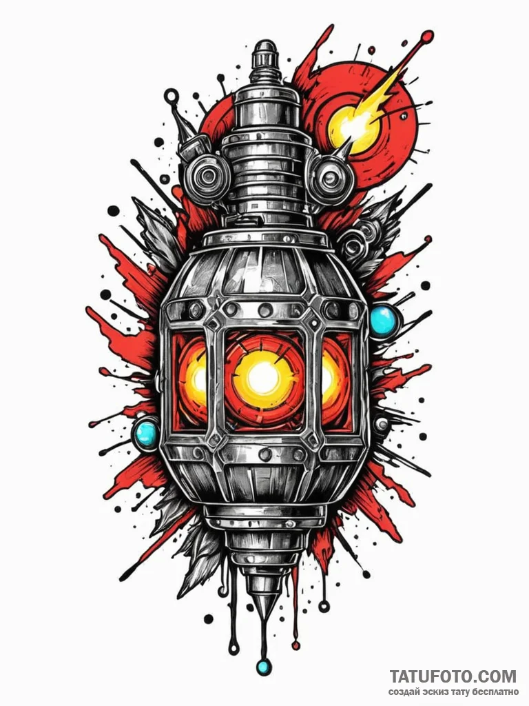 Tattoo sketch a futuristic grenade with glowi... - эскиз тату (№1752647475_0, 16.07.2025 06:31) — Tatufoto.com