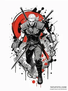 A graphic novel panel of geralt fighting the... - эскиз тату (№1752648191_0, 16.07.2025 06:43) — Tatufoto.com