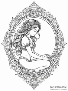 Tattoo sketch: a lunitsa protecting a sleepin... - эскиз тату (№1752648269_0, 16.07.2025 06:44) — Tatufoto.com
