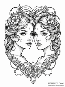 Tattoo sketch gemini faces, one in linework,... - эскиз тату (№1752648425_0, 16.07.2025 06:47) — Tatufoto.com