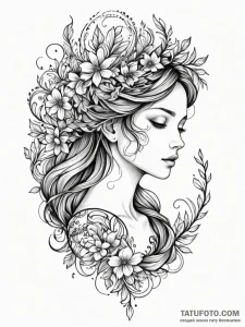 Tattoo design a virgo maiden, half abstract l... - эскиз тату (№1752648580_0, 16.07.2025 06:49) — Tatufoto.com