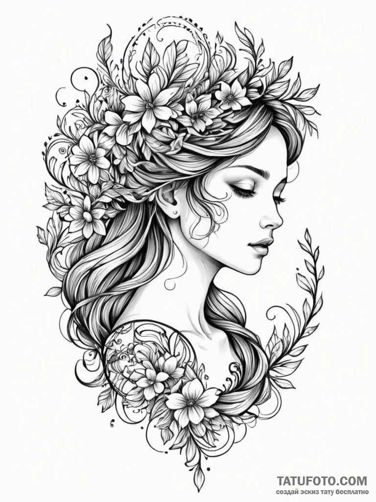 Tattoo design a virgo maiden, half abstract l... - эскиз тату (№1752648580_0, 16.07.2025 06:49) — Tatufoto.com
