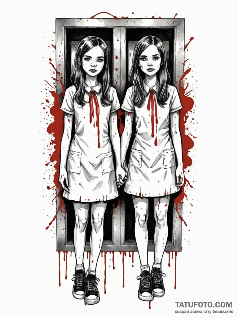 A trash polka portrait of the grady twins, wi... - эскиз тату (№1752649391_0, 16.07.2025 07:03) — Tatufoto.com
