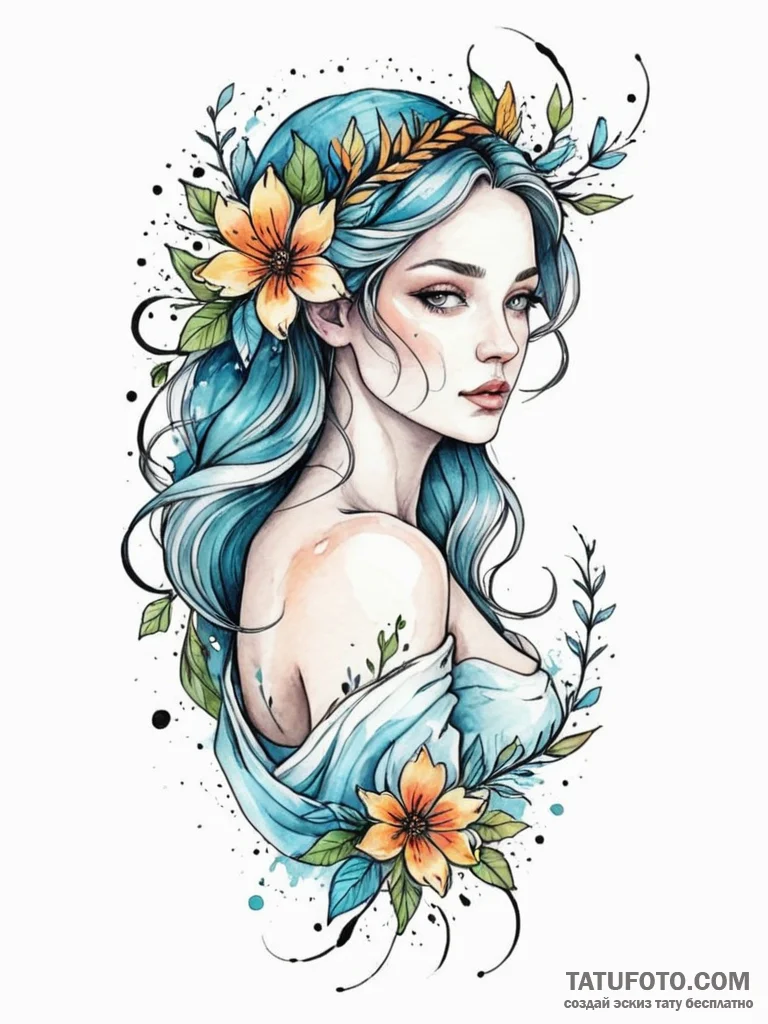 Tattoo design a graceful virgo maiden, her fo... - эскиз тату (№1752650043_0, 16.07.2025 07:14) — Tatufoto.com