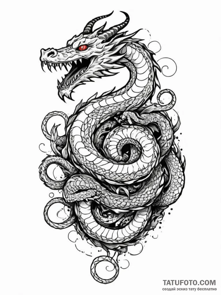 Tattoo design a coiled serpent or dragon, rep... - эскиз тату (№1752650287_0, 16.07.2025 07:18) — Tatufoto.com