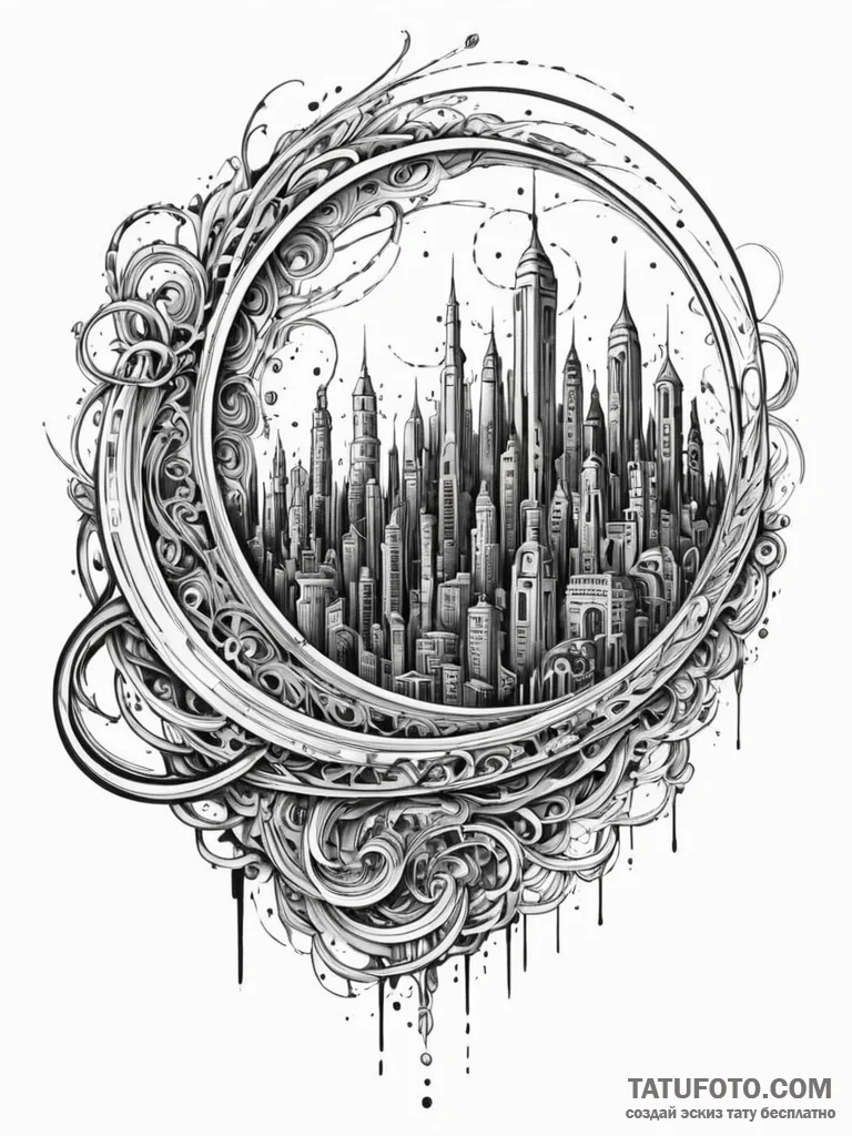 Tattoo design a cyberpunk cityscape made of s... - эскиз тату (№1752650367_0, 16.07.2025 07:19) — Tatufoto.com