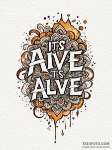 A chicano lettering tattoo "it's alive! it's... - эскиз тату (№1752650529_0, 16.07.2025 07:22) — Tatufoto.com