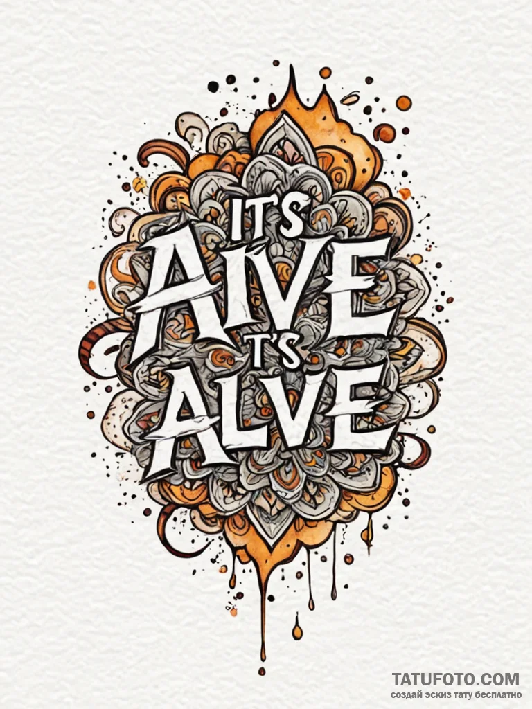 A chicano lettering tattoo «it’s alive! it’s… — эскиз тату (№1752650529_0, 16.07.2025 07:22) — Tatufoto.com