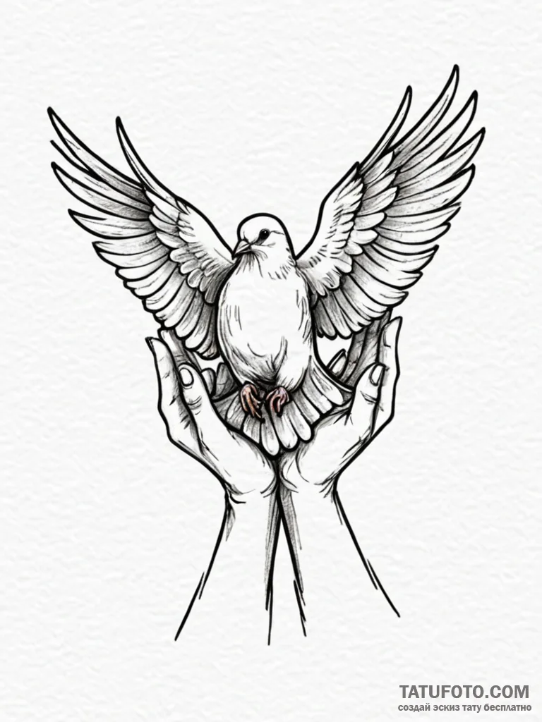Tattoo design a pair of hands releasing a dov... - эскиз тату (№1752651671_0, 16.07.2025 07:41) — Tatufoto.com