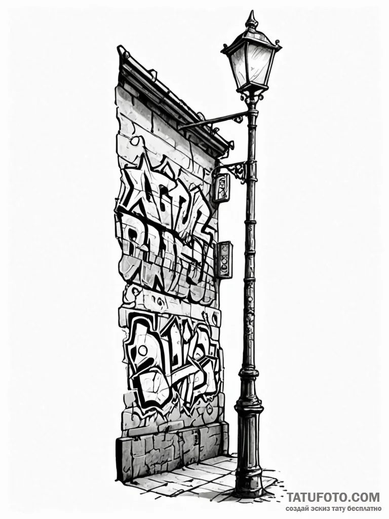 A grimy, graffiti-covered wall in a berlin al... - эскиз тату (№1752651832_0, 16.07.2025 07:43) — Tatufoto.com