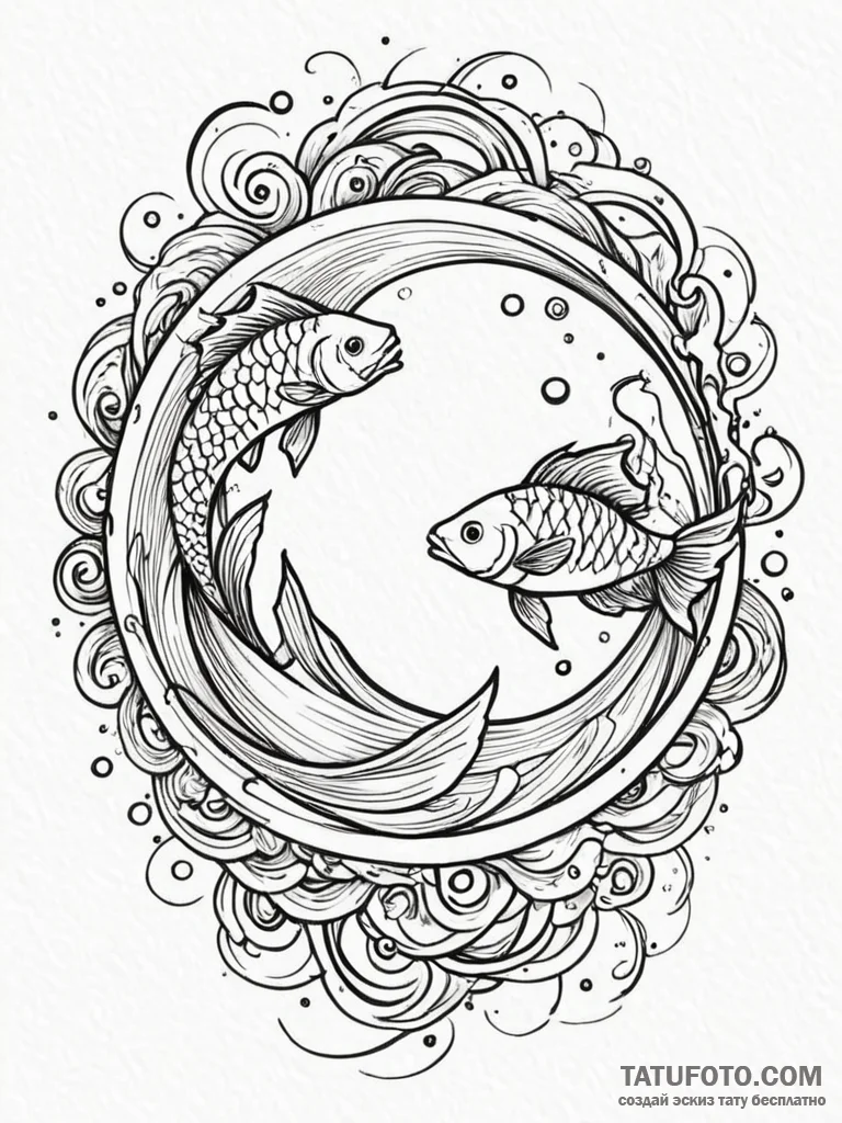 Tattoo design pisces fish, with neptune's gly... - эскиз тату (№1752651915_0, 16.07.2025 07:45) — Tatufoto.com