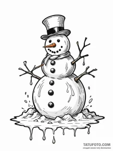 A close-up of a melting snowman., ink illustr... - эскиз тату (№1752652649_0, 16.07.2025 07:57) — Tatufoto.com