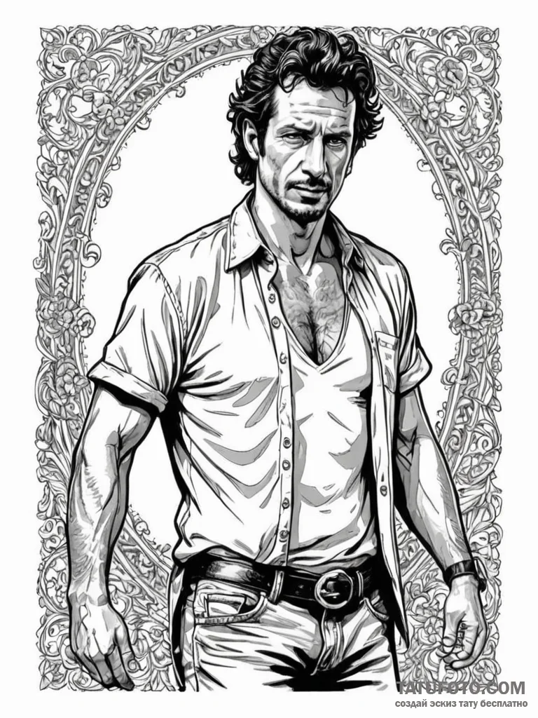 A sketch of dr. ian malcolm, with his iconic... - эскиз тату (№1752653386_0, 16.07.2025 08:09) — Tatufoto.com