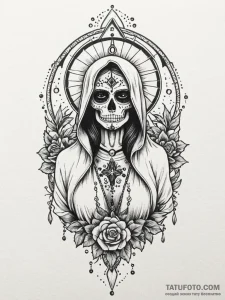 Santa muerte, tattoo sketch design, dotwork t... - эскиз тату (№1752653549_0, 16.07.2025 08:12) — Tatufoto.com