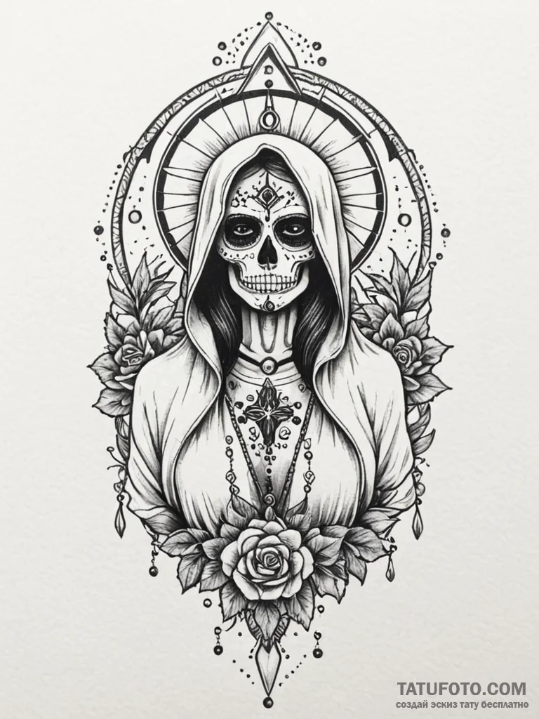 Santa muerte, tattoo sketch design, dotwork t... - эскиз тату (№1752653549_0, 16.07.2025 08:12) — Tatufoto.com
