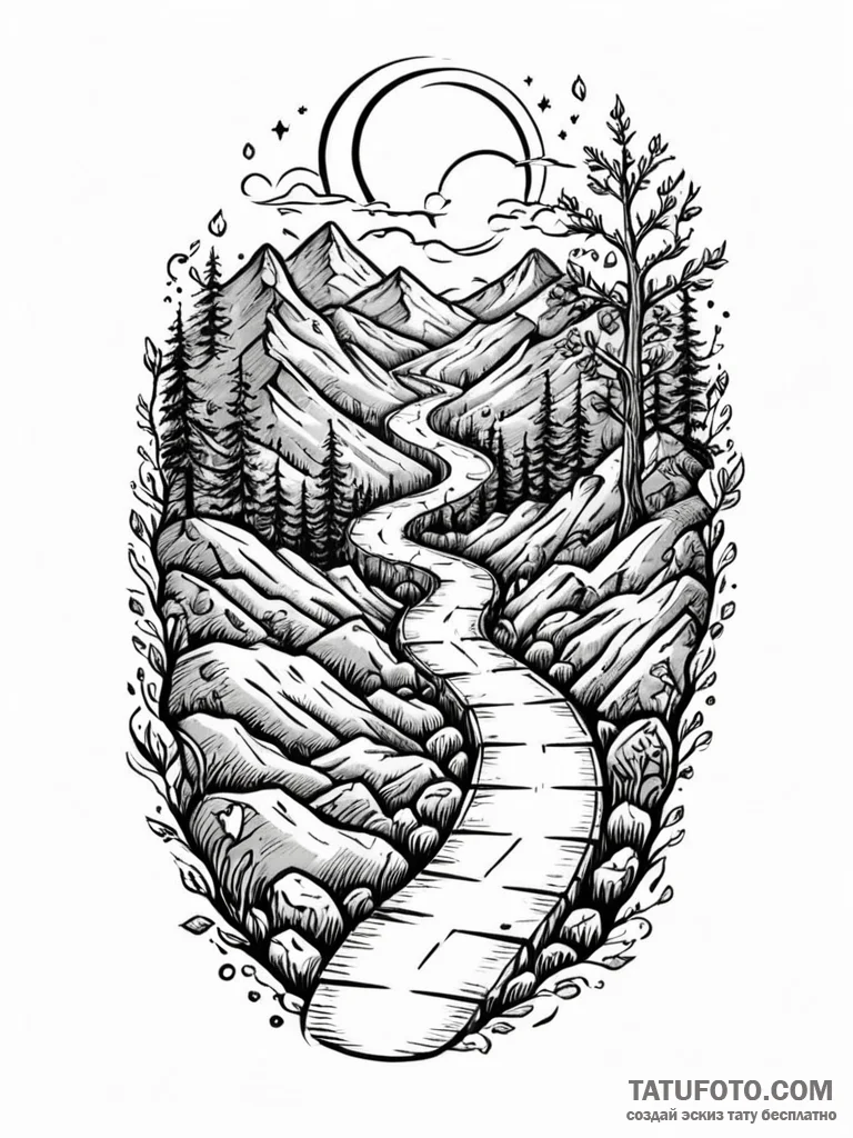 Tattoo design a winding path or road, symboli... - эскиз тату (№1752653879_0, 16.07.2025 08:17) — Tatufoto.com