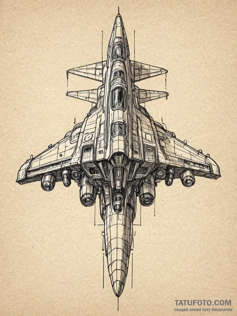 A sketch of the nostromo ship, detailed bluep... - эскиз тату (№1752653964_0, 16.07.2025 08:19) — Tatufoto.com