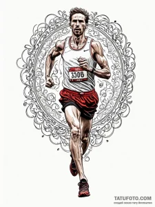 A portrait of a marathon runner crossing the... - эскиз тату (№1752654289_0, 16.07.2025 08:24) — Tatufoto.com