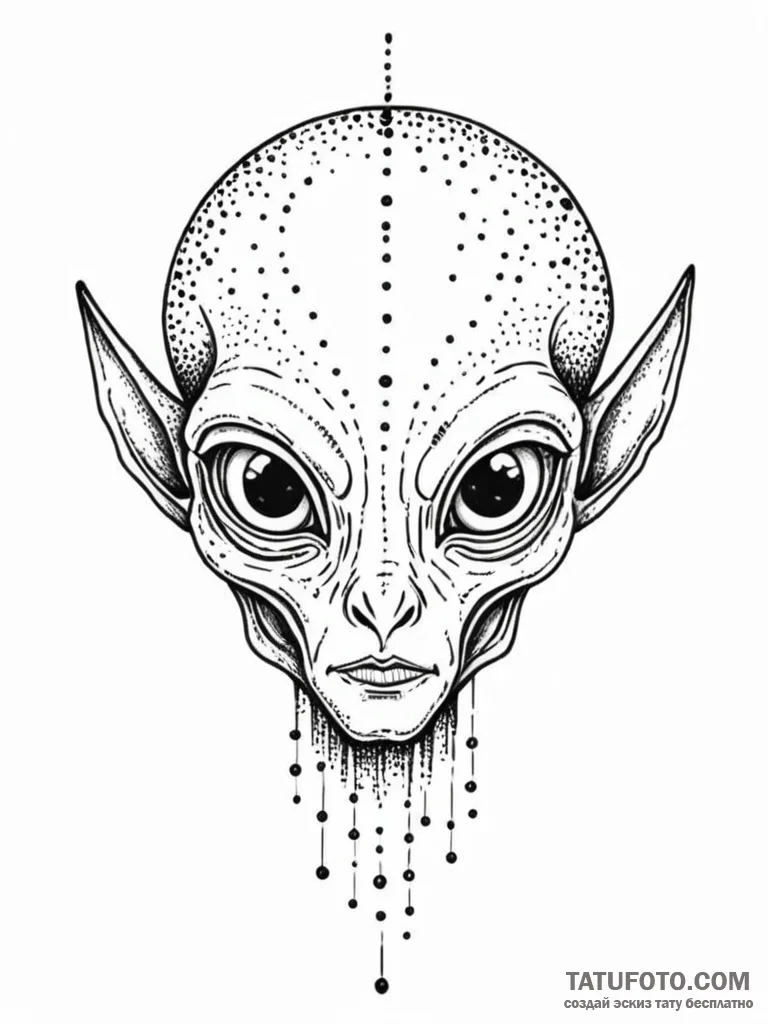 Tattoo sketch a stylized alien's head with la... - эскиз тату (№1752654370_0, 16.07.2025 08:26) — Tatufoto.com