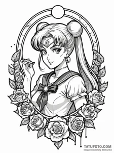 A graphic novel portrait of sailor moon, in h... - эскиз тату (№1752658415_0, 16.07.2025 09:33) — Tatufoto.com