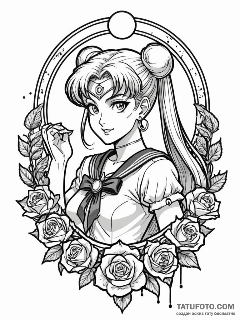 A graphic novel portrait of sailor moon, in h... - эскиз тату (№1752658415_0, 16.07.2025 09:33) — Tatufoto.com