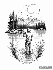 Tattoo design a pixelated character fishing i... - эскиз тату (№1752658650_0, 16.07.2025 09:37) — Tatufoto.com