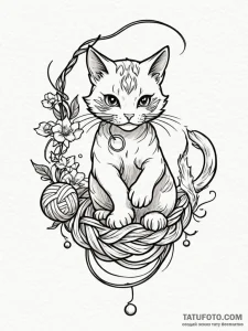 Tattoo design a small, mischievous cat playin... - эскиз тату (№1752659131_0, 16.07.2025 09:45) — Tatufoto.com