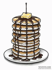 A stack of fluffy pancakes with syrup drippin... - эскиз тату (№1752659214_0, 16.07.2025 09:46) — Tatufoto.com